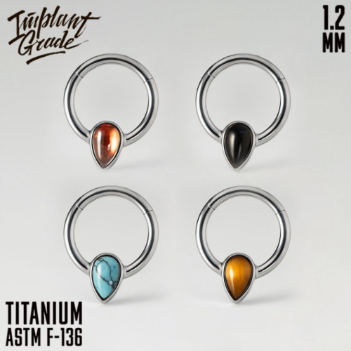 Кольцо-кликер Natural Stone Teardrop Turquoise 1.2 мм (16G) фото 2